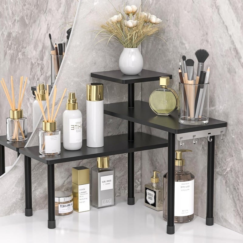 JayRex Bathroom Organizer Countertop Corner Shelf, 3 Tier Shelf Moveable Shelf Organizer for Bathroom Counter, Make Up, Dresser Table, Desktop Shelf (Black) - Image 1