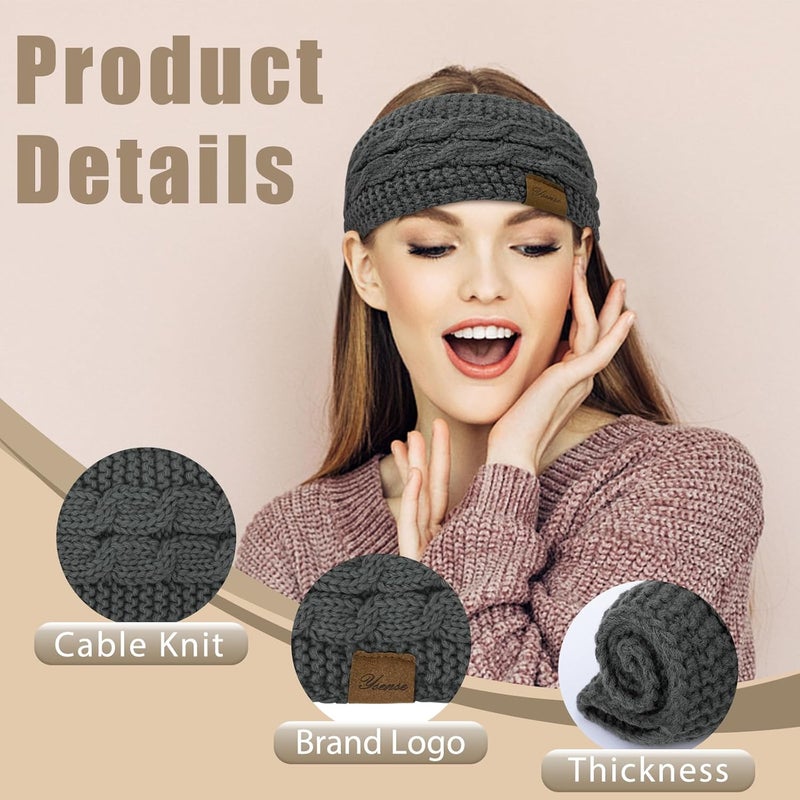 YSense Winter Headbands for Women, Ear Warmer Headband Womens Cable Knit Fleece Lined Ear Warmers Stocking Stuffers Gifts - Image 2