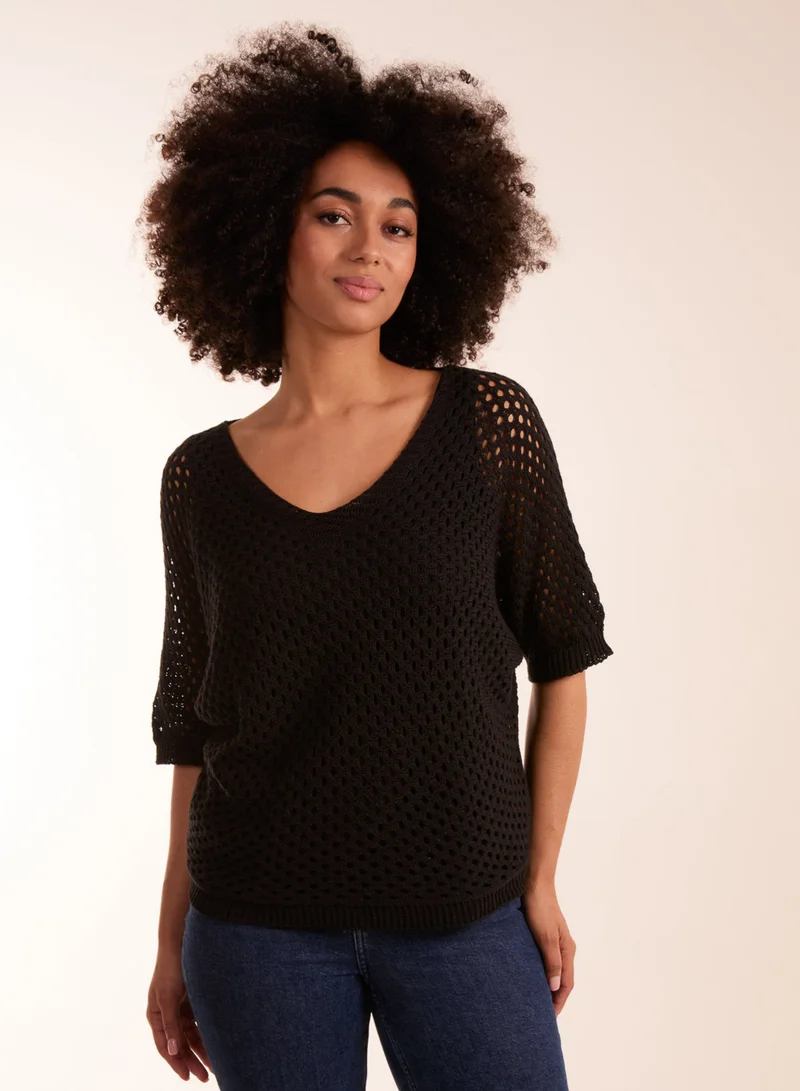 Blue Vanilla Crochet V Neck Top
