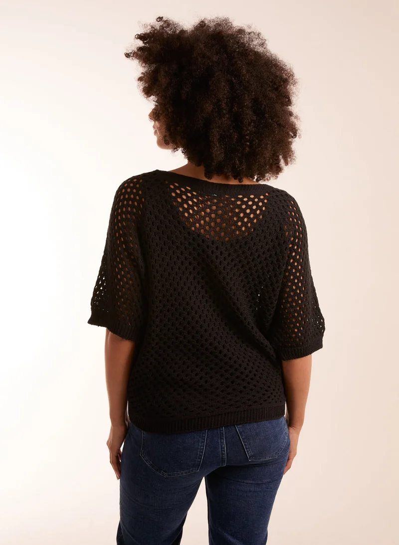 Blue Vanilla Crochet V Neck Top
