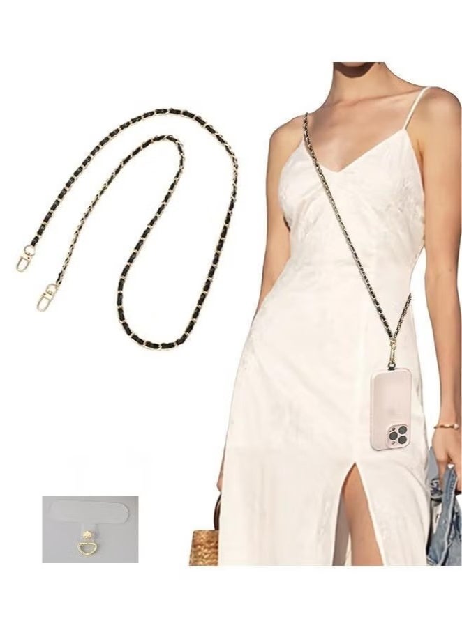 Phone/Bag Lanyard, Metal CellPhone Chain, Anti-Theft Crossbody Strap for iPhone and Most Smartphones, Adjustable Cell Phone Neck Holder for Women, Gold & Black - Image 1