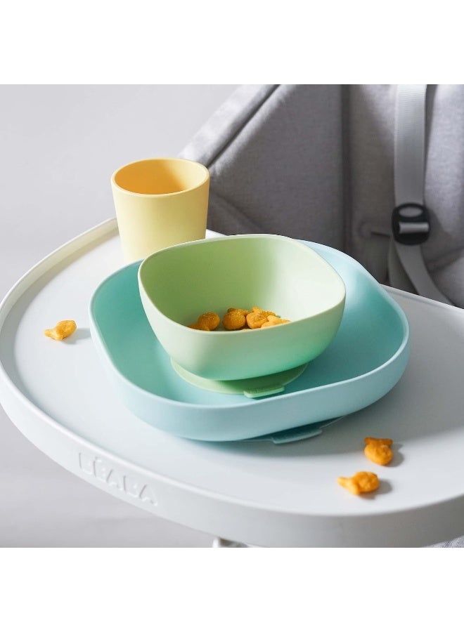BEABA Béaba Silicone 4-Piece Dishware - 100% Silicone Baby Plate Set, Baby Bowls - Includes Baby Plate, Baby Bowl, Baby Cup, 2nd Stage Silicone Spoon, Pastels - Image 5