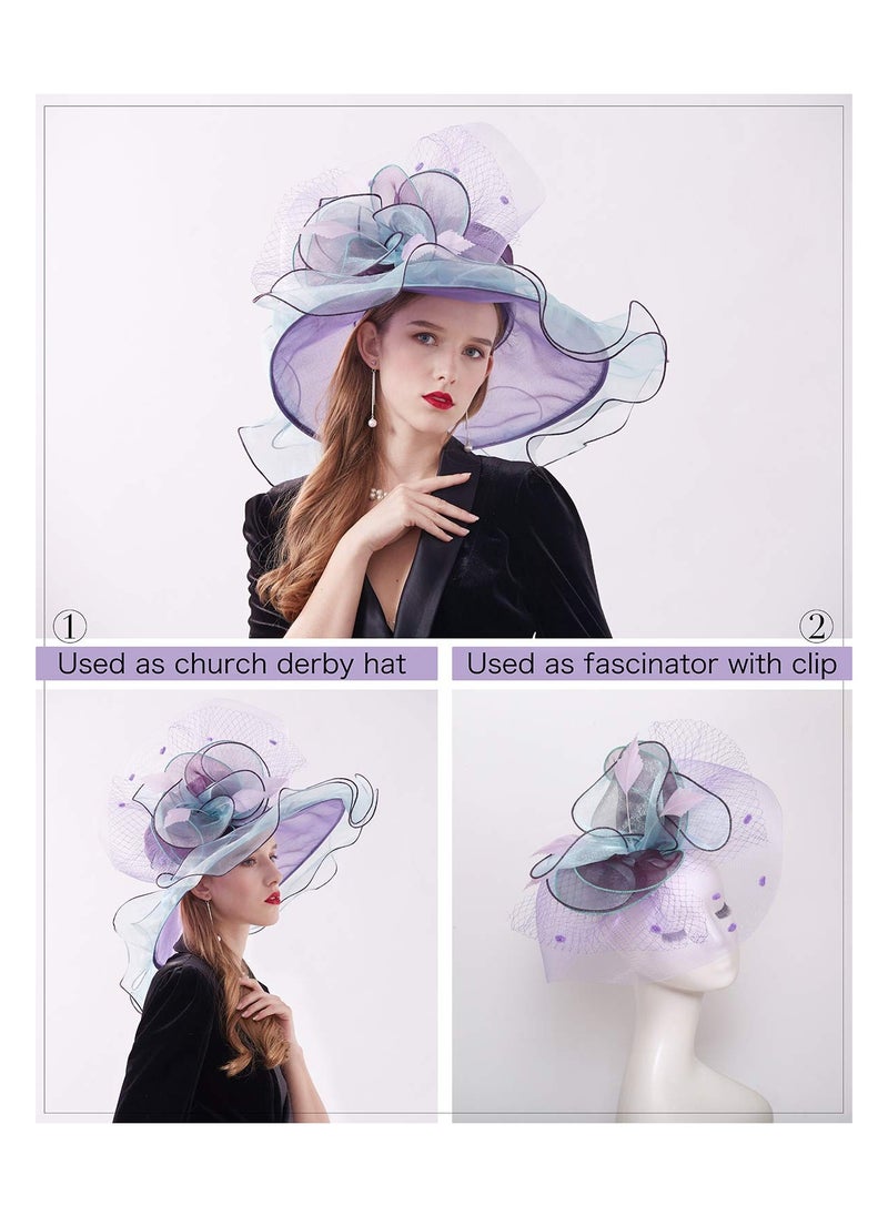 SYOSI - Women's Organza Kentucky Derby Hat Wide Brim Bridal Wedding Caps - Image 1