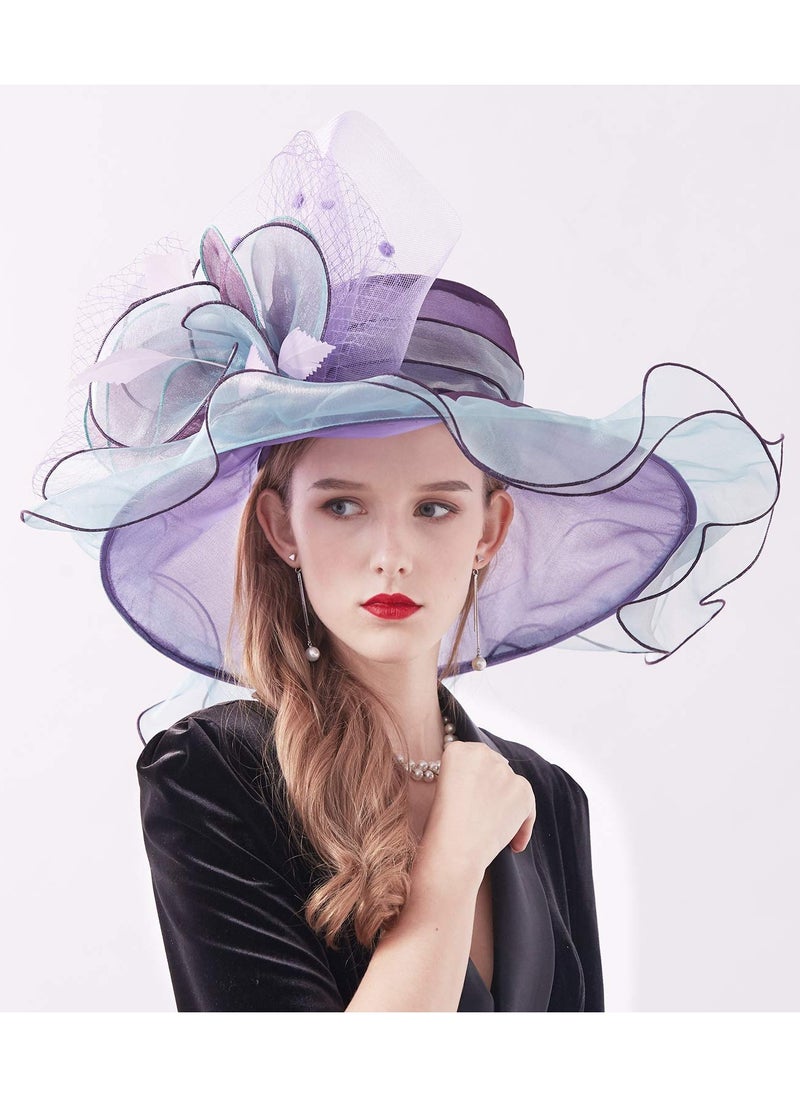 SYOSI - Women's Organza Kentucky Derby Hat Wide Brim Bridal Wedding Caps - Image 1