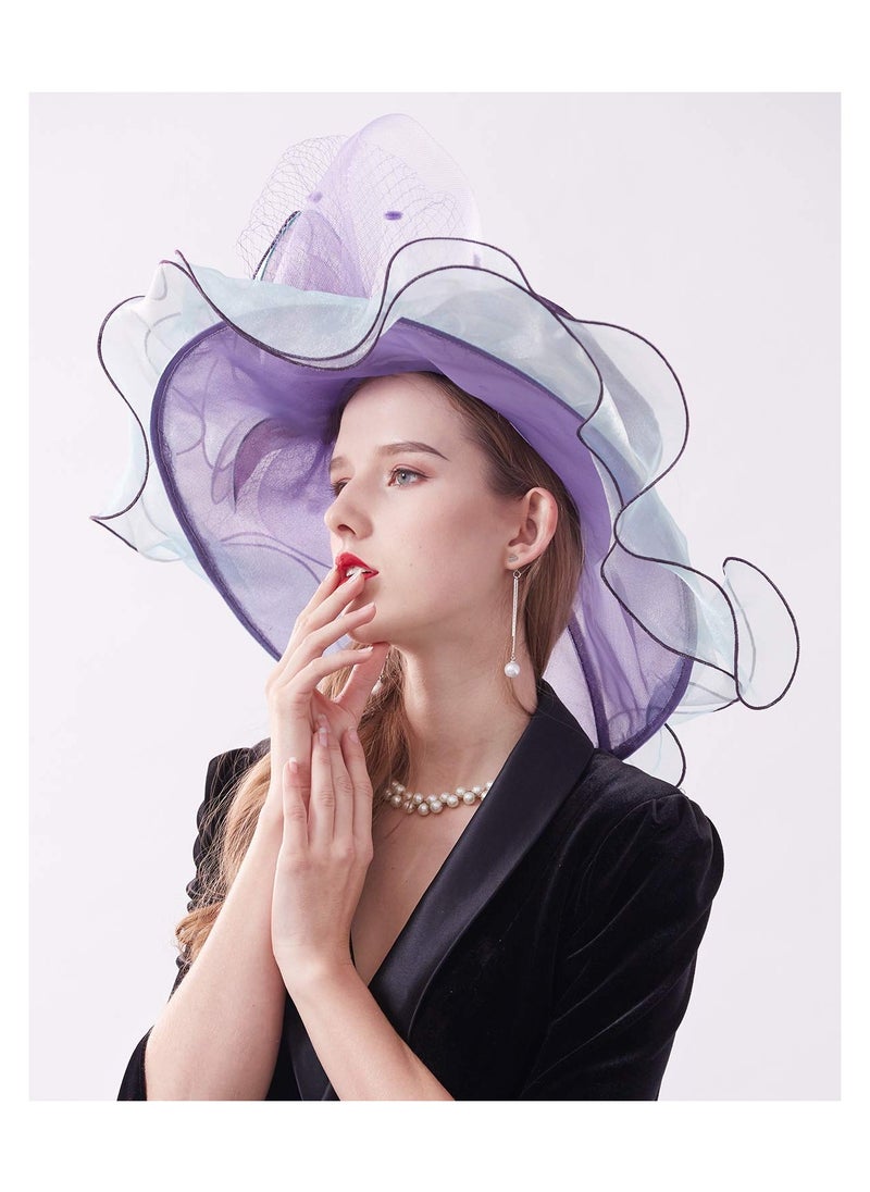 SYOSI - Women's Organza Kentucky Derby Hat Wide Brim Bridal Wedding Caps - Image 1
