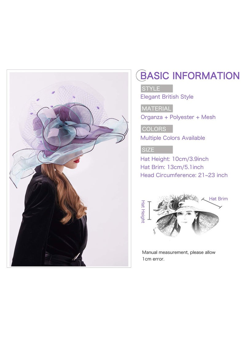 SYOSI - Women's Organza Kentucky Derby Hat Wide Brim Bridal Wedding Caps - Image 1