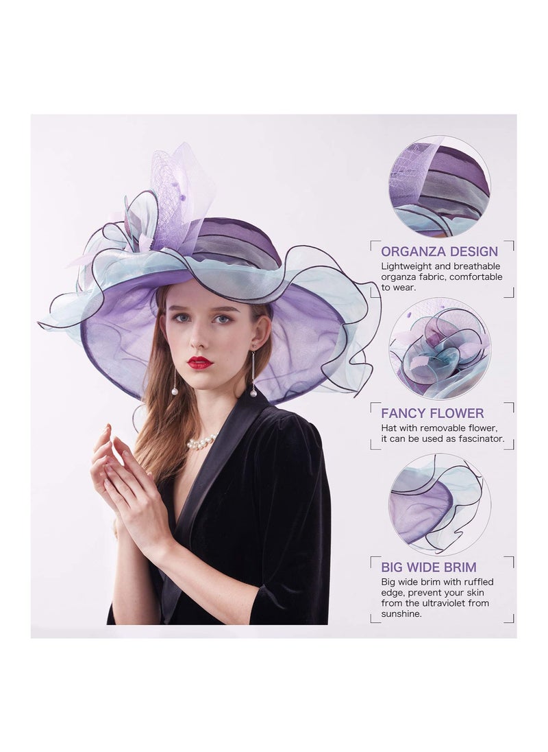 SYOSI - Women's Organza Kentucky Derby Hat Wide Brim Bridal Wedding Caps - Image 1