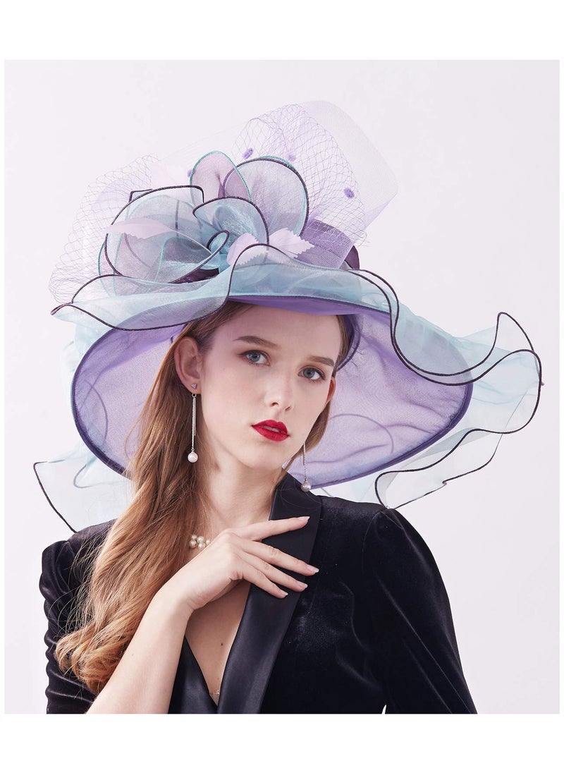 SYOSI - Women's Organza Kentucky Derby Hat Wide Brim Bridal Wedding Caps - Image 1