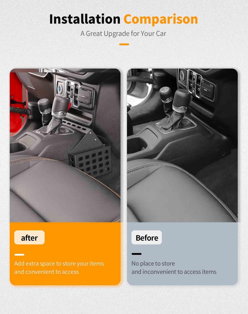 Hoolcar Center Console Gear Shift Organizer Tray Compatible with Jeep Wrangler JL/JLU 2018-2024 & Jeep Gladiator JT Truck 2020-2023 Storage Box, Interior Accessories, Black - Image 3