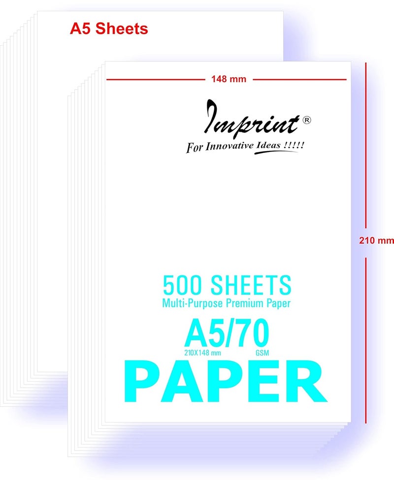 Imprint A5 Copier Paper(SMALL SIZE-Not A4 Size), Multipurpose Printer Paper, 500 Sheets, 70 GSM, 2 Reams(Total 1000 Sheets) - Image 4