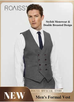 roaiss Men's British Style Slim Fit Dress Vest Business Suit Vest Formal Waistcoat  - Image 2