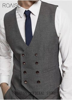 roaiss Men's British Style Slim Fit Dress Vest Business Suit Vest Formal Waistcoat  - Image 1