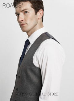 roaiss Men's British Style Slim Fit Dress Vest Business Suit Vest Formal Waistcoat  - Image 5