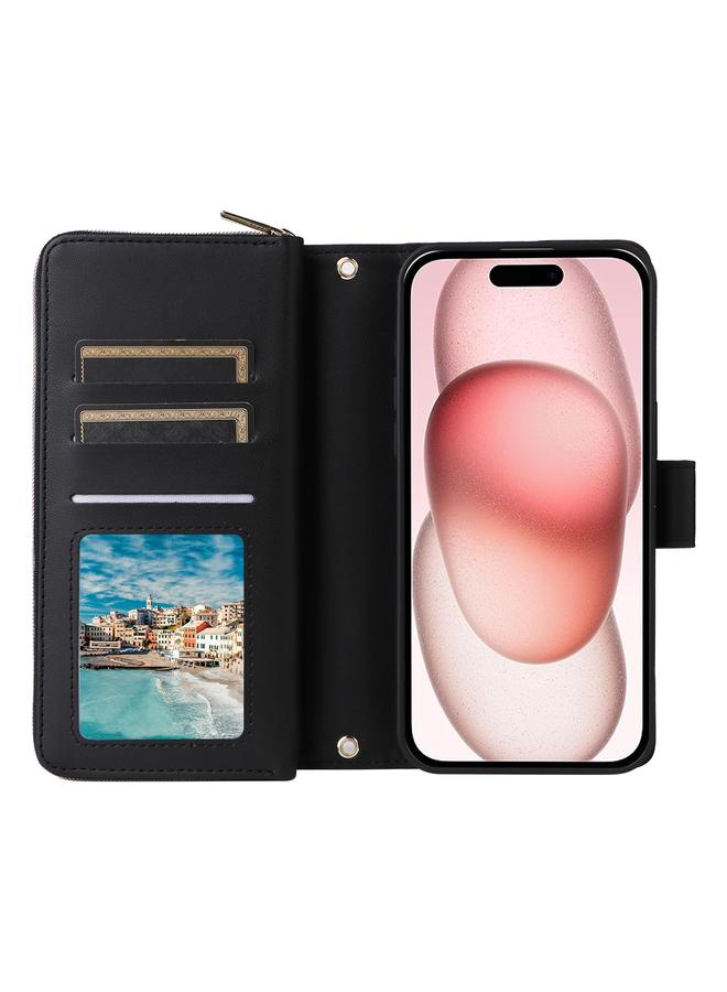 اس-توب حافظة لهاتف iPhone 15 مزودة بتسع فتحات للبطاقات وحقيبة محفظة بسحاب مصنوعة من الجلد - Image 4