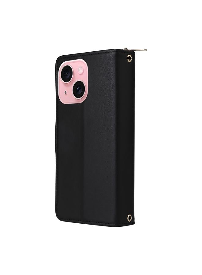 اس-توب حافظة لهاتف iPhone 15 مزودة بتسع فتحات للبطاقات وحقيبة محفظة بسحاب مصنوعة من الجلد - Image 3