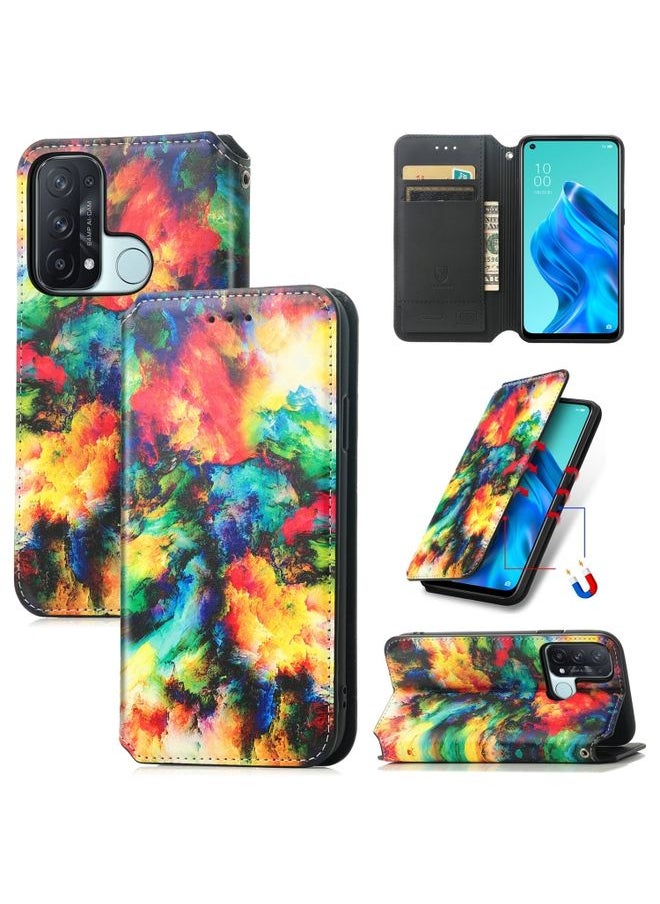HuHa Case Cover For OPPO Reno 5A Colorful Magnetic Horizontal Flip PU Leather Case with Holder & Card Slot & Wallet Colorful Cloud 