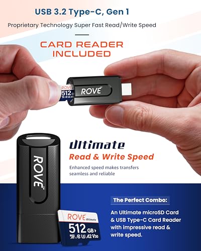 ROVE Ultimate Micro SD Card microSDXC 512GB Memory Card with USB 3.2 Type C Card Reader 170MB/s C10, U3, V30, 4K, A2 for Dash Cam, Android Smart Phones, Tablets, Games - Image 3