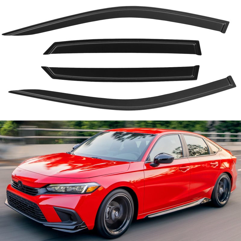 YQAUTEC Window Visors Rain Guards for 2022 2023 2024 2025 Honda Civic OutChannel Window Vent Wind Deflectors Visors Shades for 22 23 24 25 Civic for Sedan ONLY