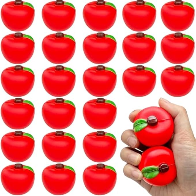 Baaxxango 24 Pieces of Fruit Stress Ball Toys,Red Fruit Stress Relief Balls,Fruit Fidget Stress Balls for School Carnival Reward Party Favor Supplies Back to School Decor - Image 1