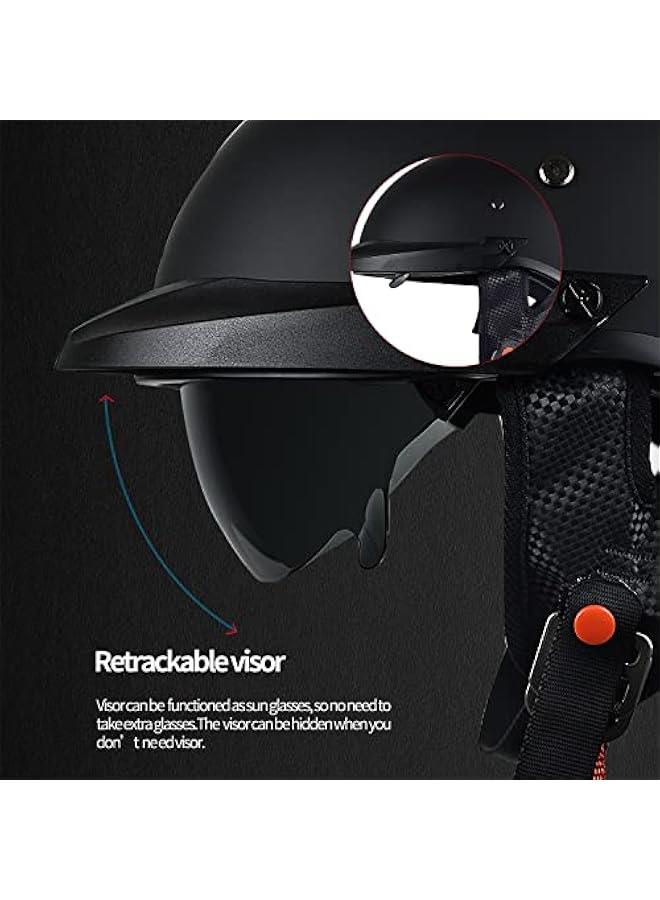 Arabest Half Helmet Motorcycle Men Women with Sunshield,Vintage Motorcycle Helmet Casco para Moto for Cruiser Scooter DOT Approved  - Image 3