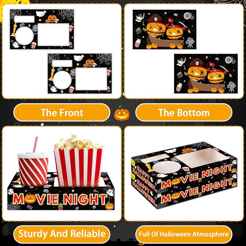 QOUBAI 50Pcs Halloween Party Supplies Movie Night Paper Snack Trays Happy Halloween Pumpkin Candy Popcorn Drink Holder Theater Snack Boxes for Movie Theater Family Birthday Holiday Party Decorations - Image 4