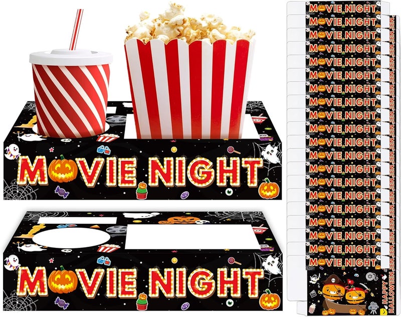 QOUBAI 50Pcs Halloween Party Supplies Movie Night Paper Snack Trays Happy Halloween Pumpkin Candy Popcorn Drink Holder Theater Snack Boxes for Movie Theater Family Birthday Holiday Party Decorations - Image 1