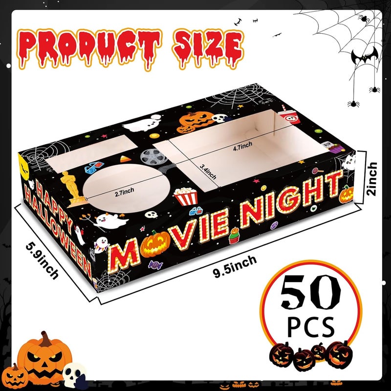 QOUBAI 50Pcs Halloween Party Supplies Movie Night Paper Snack Trays Happy Halloween Pumpkin Candy Popcorn Drink Holder Theater Snack Boxes for Movie Theater Family Birthday Holiday Party Decorations - Image 2