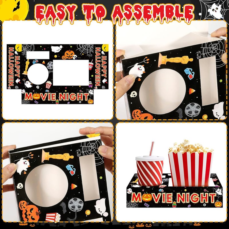 QOUBAI 50Pcs Halloween Party Supplies Movie Night Paper Snack Trays Happy Halloween Pumpkin Candy Popcorn Drink Holder Theater Snack Boxes for Movie Theater Family Birthday Holiday Party Decorations - Image 3