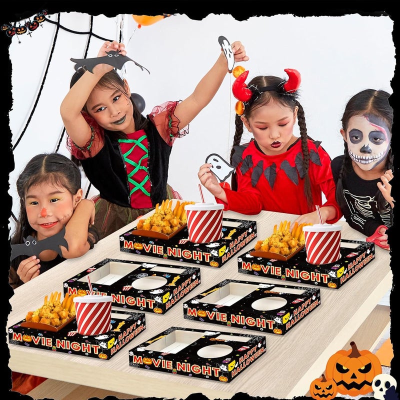 QOUBAI 50Pcs Halloween Party Supplies Movie Night Paper Snack Trays Happy Halloween Pumpkin Candy Popcorn Drink Holder Theater Snack Boxes for Movie Theater Family Birthday Holiday Party Decorations - Image 5