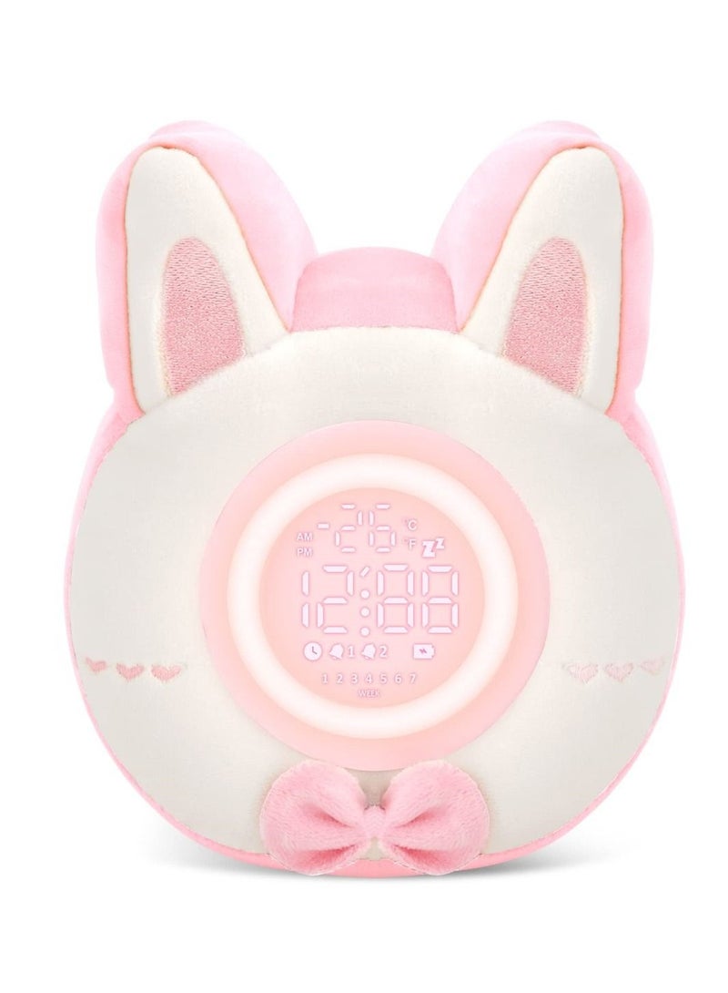 كابتن تيك Bunny Plush Alarm Clock Night Light, Cute Stuffed Animal with LED Display Clock and Adjustable Light, Ideal Gift for Kids, Teens, Girls, Women, Kawaii Birthday Present - Image 1