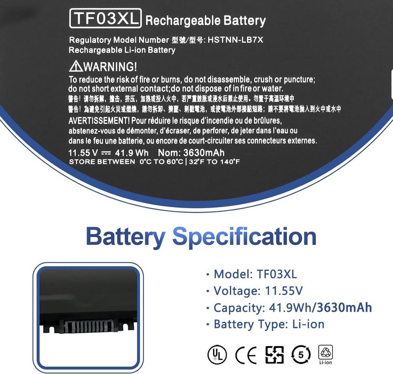 Wistar TF03XL Laptop Battery for HP Pavilion X360 14-cd0505sa 14-bf1xx 14-bf0xx 15-cc1xx 15-cd0xx 15-ck0xx 17-ar0xx 15-cc0xx 15-cd054sa cd056sa cd059sa cd0508sa cd0520sa cd0522sa cd0524sa Laptop Battery - Image 5