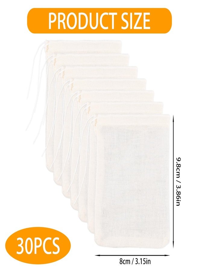 NICECRAFT 30 Pcs Spice Bags for Cooking, 3.86x3.15 Inch Reusable Drawstring Muslin Soup Empty Tea Bags Straining Filter Cheesecloth Sachet for Spices Tea Loose Coffee Seasoning Herbs Stew Gravy - Image 2
