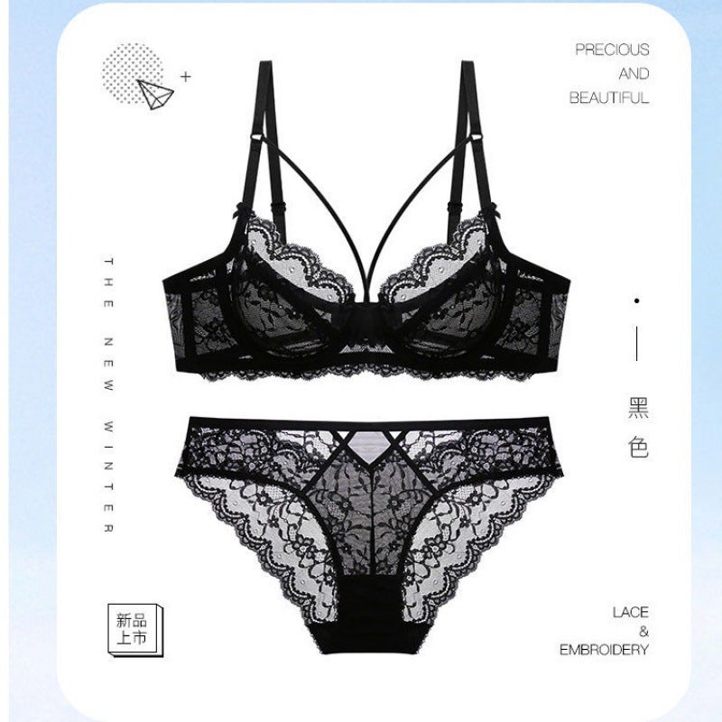 2024 Explosions Strap New Ultra-Thin Large Chest Small Underwear Women'S Elegant Transparent Bra Suit - Image 1