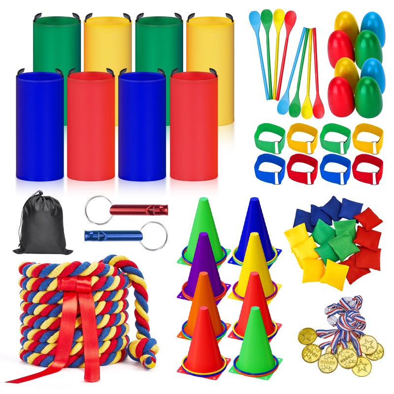 Redllo 87 Pcs Carnival Outdoor Games Potato Sack Race Bags for Kids Adults Bean Bags Ring Toss 3 Legged Relay Race Tug of War Rope Backyard for Birthday Party Field Day Family Christian Church Games - Image 2