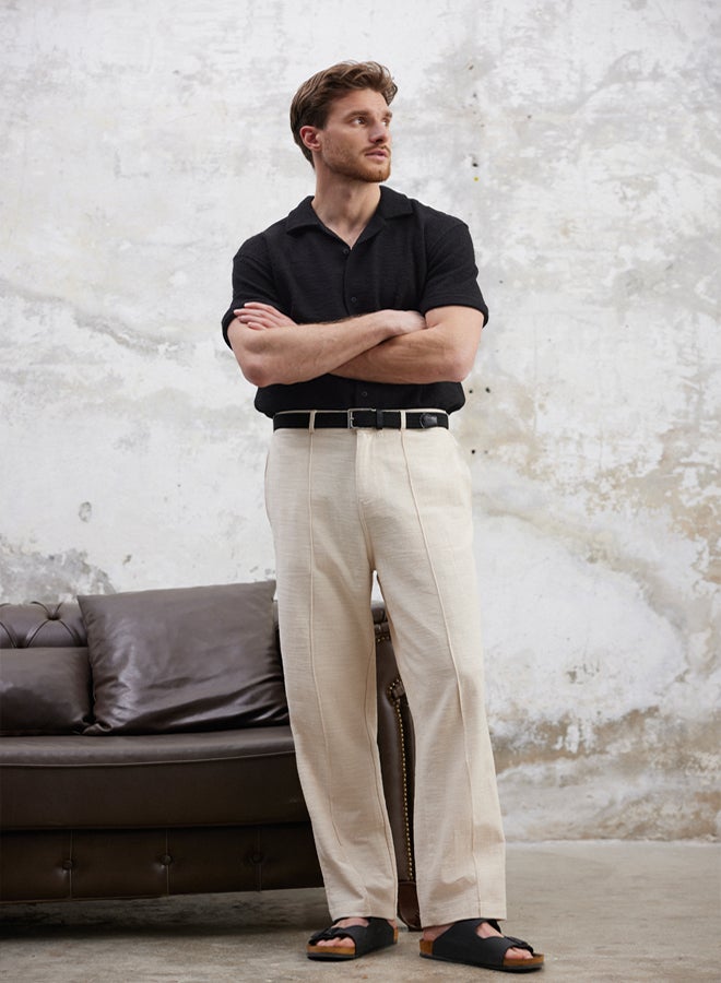 trendyol Ecru Wide Leg Linen Look Cotton Summer Trousers - Image 2