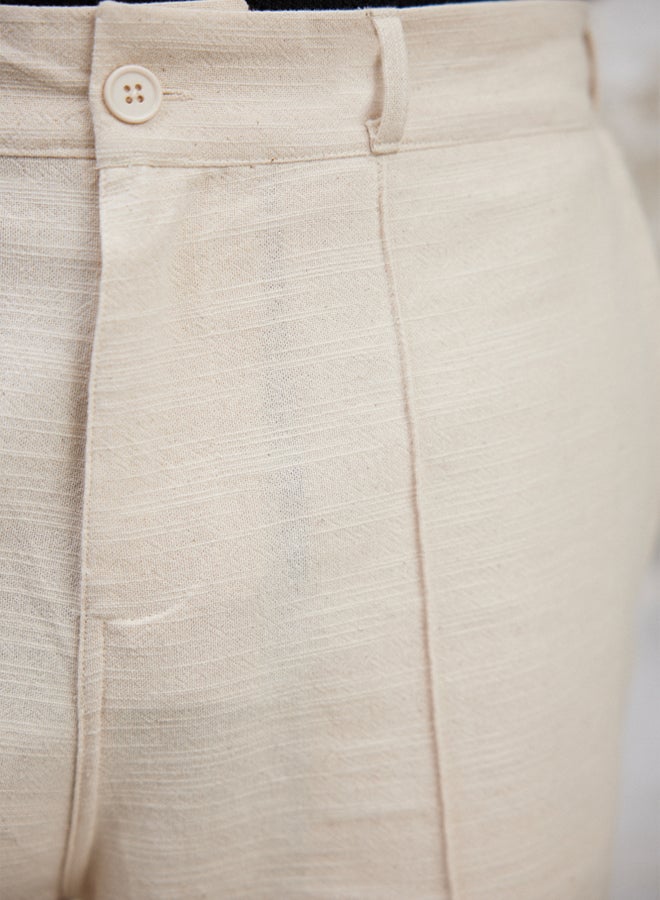 trendyol Ecru Wide Leg Linen Look Cotton Summer Trousers - Image 4