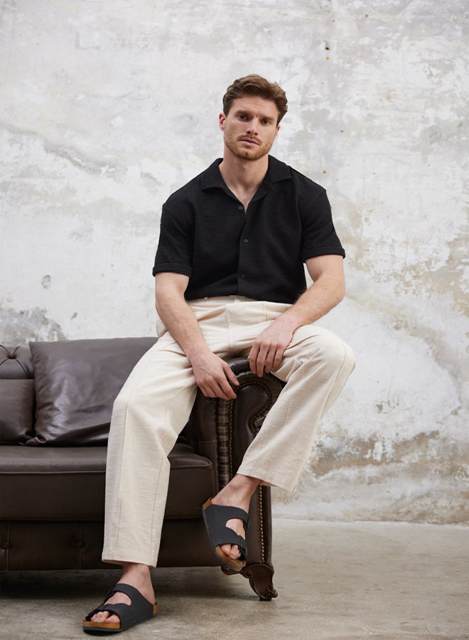 trendyol Ecru Wide Leg Linen Look Cotton Summer Trousers - Image 1