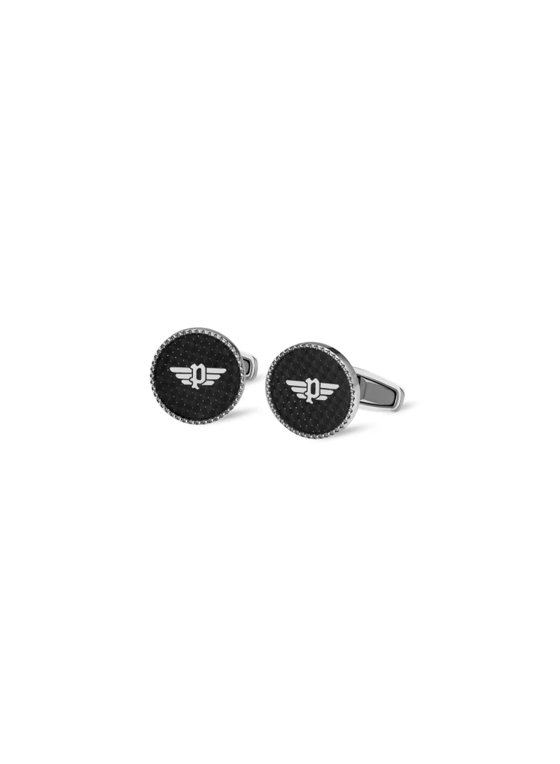 POLICE Mens Silver & Black Cufflinks With P Logo