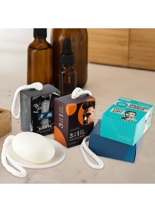 foreverlily Natural Men Bar Soap, 4pcs Soap On a Rope Set for Face Body Hair Bath Soap about 7 Ounce each.foreverLily - Image 2