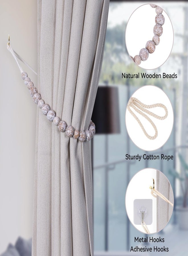 KLOGTSIND 2 Pack Curtain Holdbacks Wood Beads Curtain Holdbacks for Thin or Thick Curtain Tiebacks Rustic Boho Style with Hooks for Home Office Bedroom Decor - Image 5