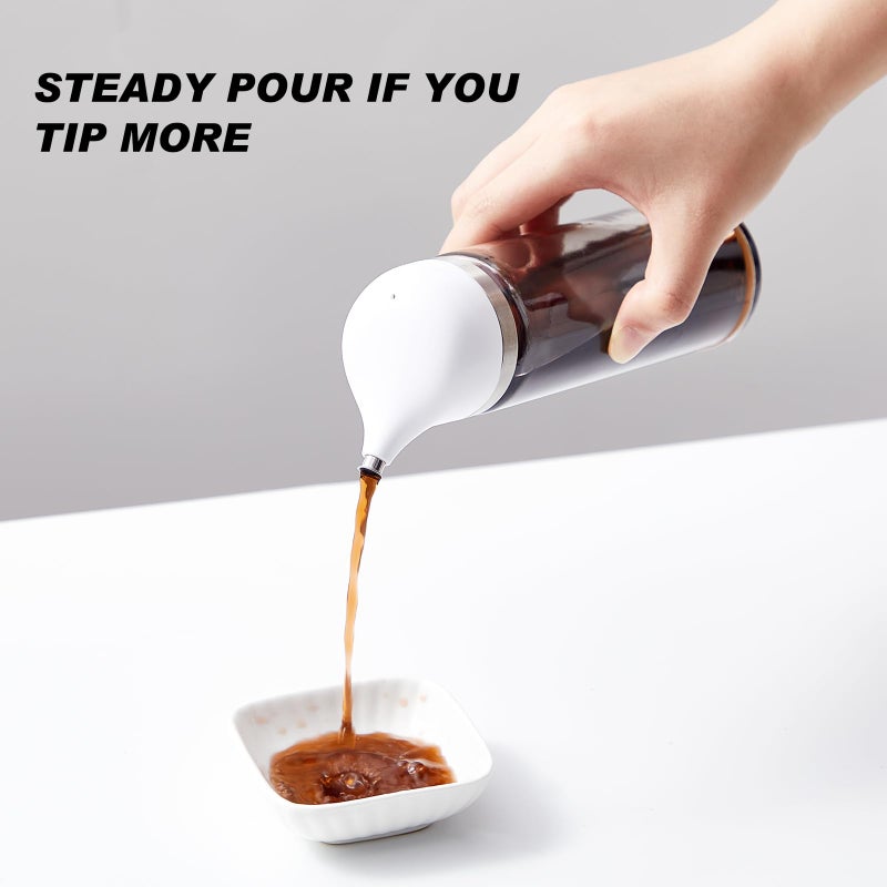 Yiyiring Glass Soy Sauce Dispenser, Small Olive Oil and Vinegar Dispenser, Soy Sauce Bottle, Non Drip Spout Cruet Bottle Container for Oil Vinegar Seasoning Kitchen(8 oz,White,2 Pcs) - Image 3