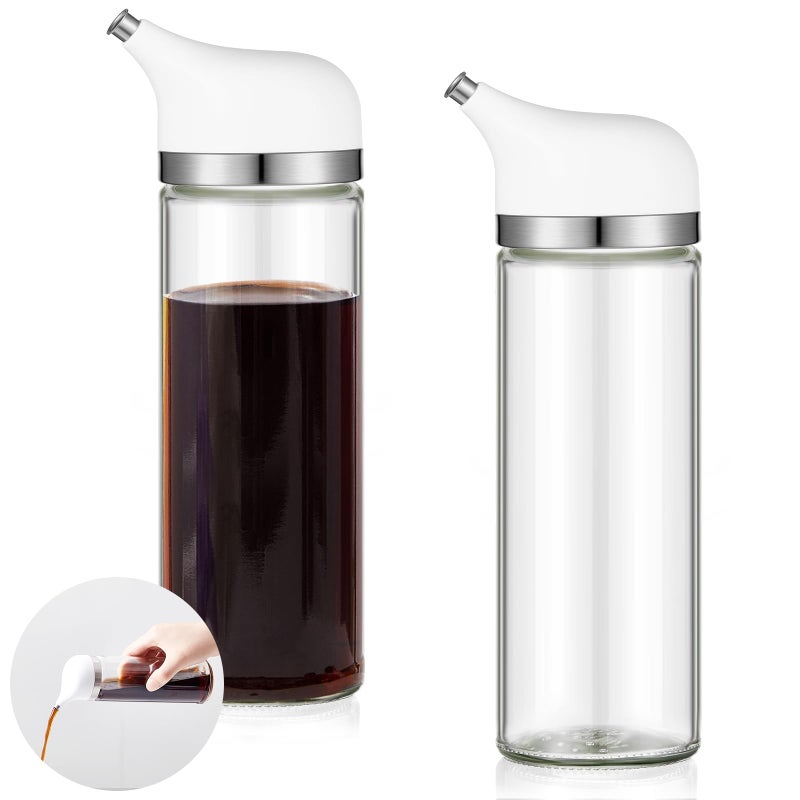 Yiyiring Glass Soy Sauce Dispenser, Small Olive Oil and Vinegar Dispenser, Soy Sauce Bottle, Non Drip Spout Cruet Bottle Container for Oil Vinegar Seasoning Kitchen(8 oz,White,2 Pcs) - Image 1