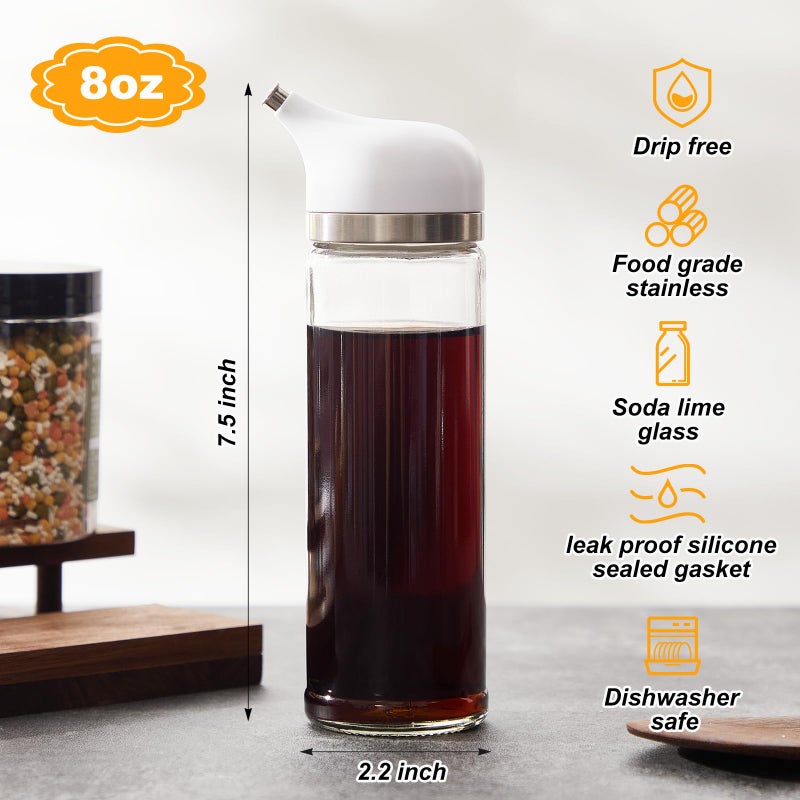 Yiyiring Glass Soy Sauce Dispenser, Small Olive Oil and Vinegar Dispenser, Soy Sauce Bottle, Non Drip Spout Cruet Bottle Container for Oil Vinegar Seasoning Kitchen(8 oz,White,2 Pcs) - Image 2