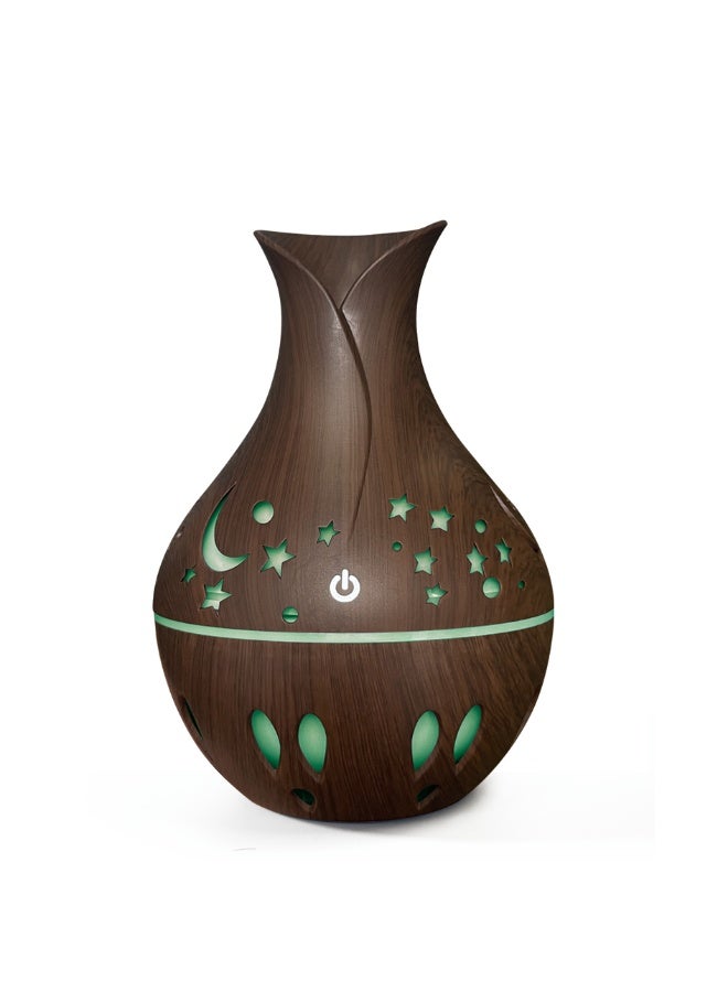 general Wooden aromatherapy diffuser, humidifier, air freshener, and aromatherapy diffuser with LED light and USB touch input. Made of wood, it features laser-engraved crescent, star, and teardrop patterns. Perfect as a gift for Eid and Ramadan. - Image 1
