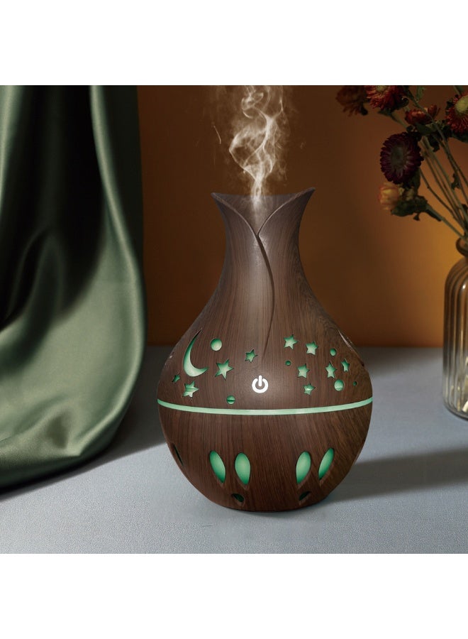 general Wooden aromatherapy diffuser, humidifier, air freshener, and aromatherapy diffuser with LED light and USB touch input. Made of wood, it features laser-engraved crescent, star, and teardrop patterns. Perfect as a gift for Eid and Ramadan. - Image 2
