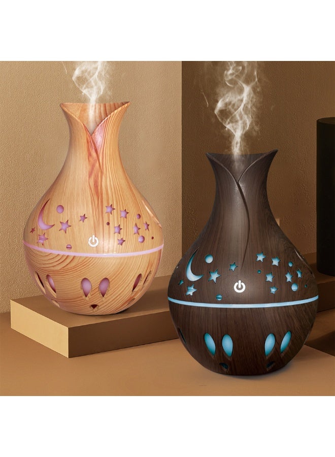 general Wooden aromatherapy diffuser, humidifier, air freshener, and aromatherapy diffuser with LED light and USB touch input. Made of wood, it features laser-engraved crescent, star, and teardrop patterns. Perfect as a gift for Eid and Ramadan. - Image 3