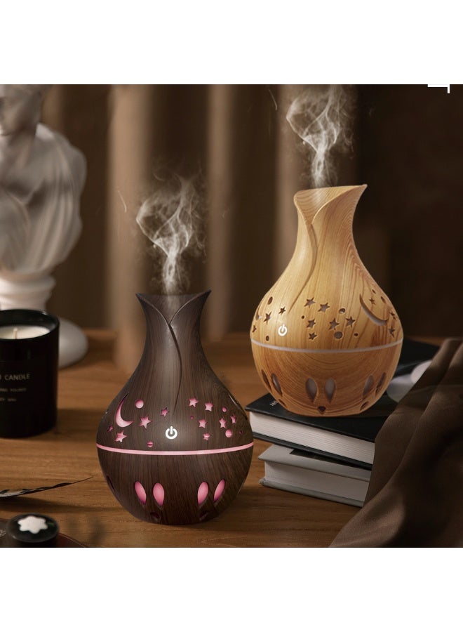general Wooden aromatherapy diffuser, humidifier, air freshener, and aromatherapy diffuser with LED light and USB touch input. Made of wood, it features laser-engraved crescent, star, and teardrop patterns. Perfect as a gift for Eid and Ramadan. - Image 4
