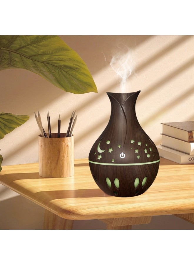 general Wooden aromatherapy diffuser, humidifier, air freshener, and aromatherapy diffuser with LED light and USB touch input. Made of wood, it features laser-engraved crescent, star, and teardrop patterns. Perfect as a gift for Eid and Ramadan. - Image 5