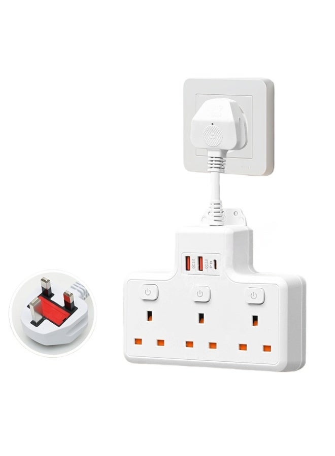 NANAO محول متعدد، 6 في 1 مقبس تمديد 3 طرق 3 USB (2 QC3.0، 1 PD)، شريط طاقة مقبس حائط، محول مقبس موسع للاستخدام المنزلي والمكتبي - Image 1