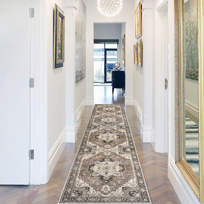RUUGME Washable Kitchen 2x10 Runner Rug: Non-Slip Hallway Rugs Indoor Soft Low Pile Stain Resistant Carpet for Bedroom Entryway Ultra-Thin Vintage Home Decor Floor Mat for Bathroom (Beige/Blue/Grey, 2 x 10) - Image 4